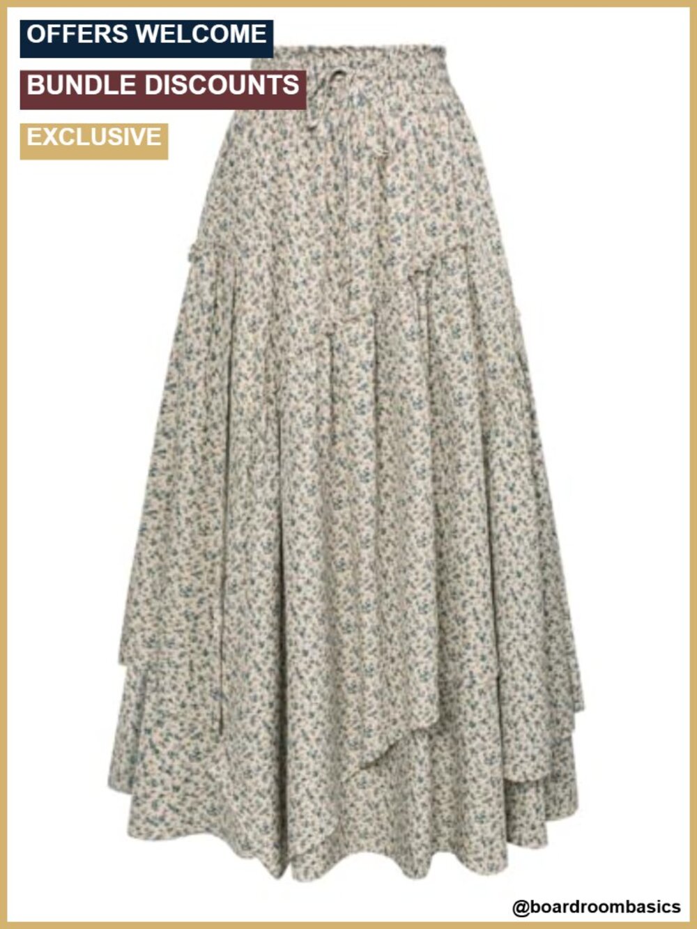 Women Floral Maxi Skirt Elastic Waist Boho Long A-Line Tiered